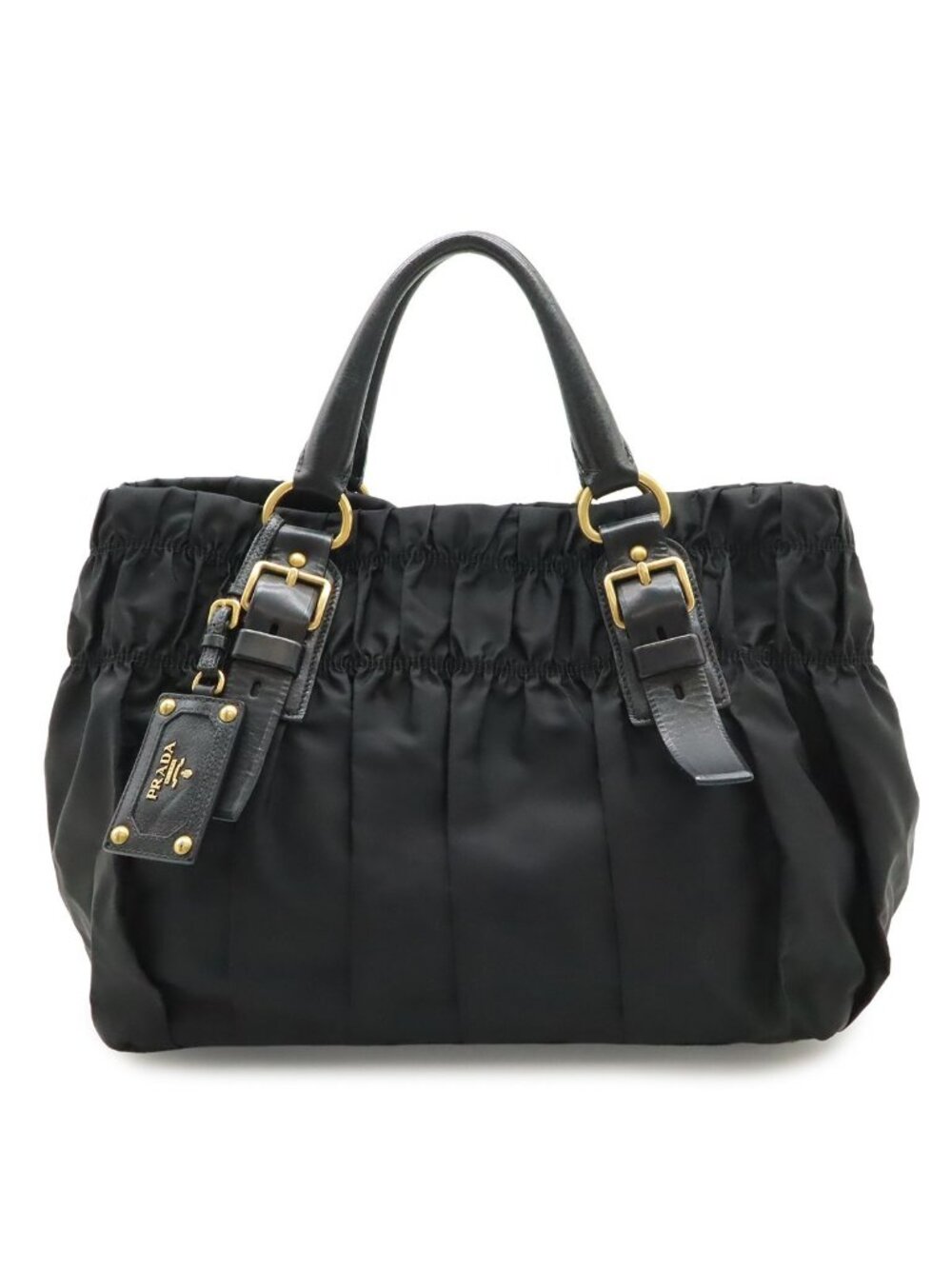 Prada Gather Tote Nylon Leather Nero Black Gold - Picture 1 of 8
